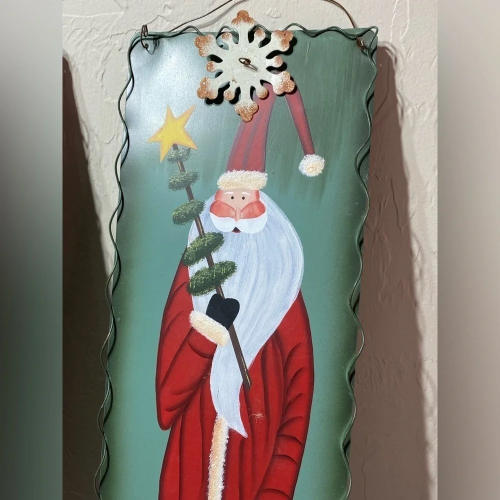 World Santa Hand Christmas Painted Hanging Art Lot of 2